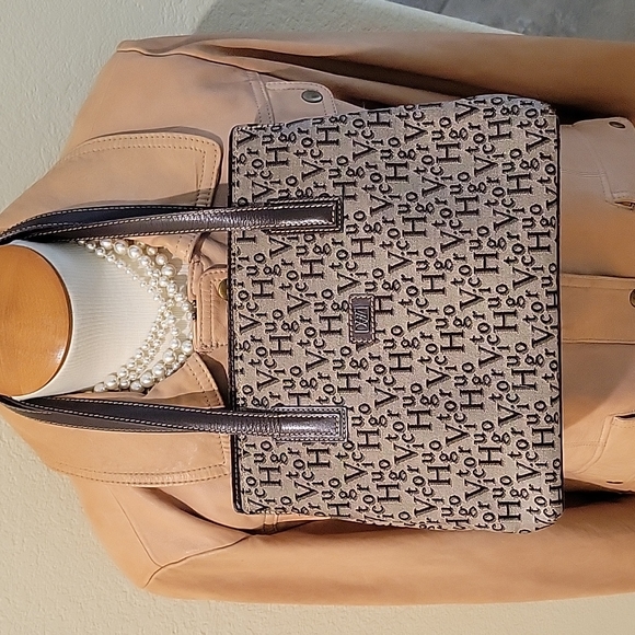 Vintage Victor Hugo Logo Satchel Brown Leather Trim - Picture 1 of 15